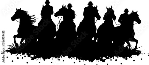 horses, riders, equestrian mountain city vector bundle