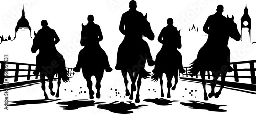 horses, riders, equestrian mountain city vector bundle