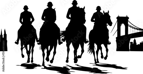 horses, riders, equestrian mountain city vector bundle