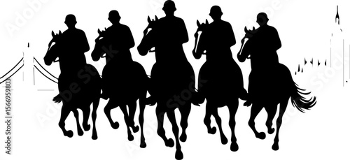 horses, riders, equestrian mountain city vector bundle