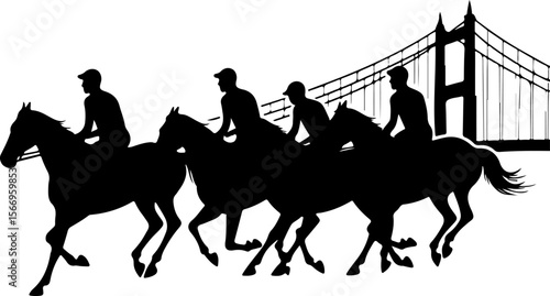 horses, riders, equestrian mountain city vector bundle