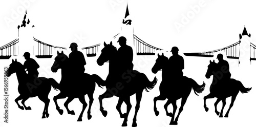 horses, riders, equestrian mountain city vector bundle
