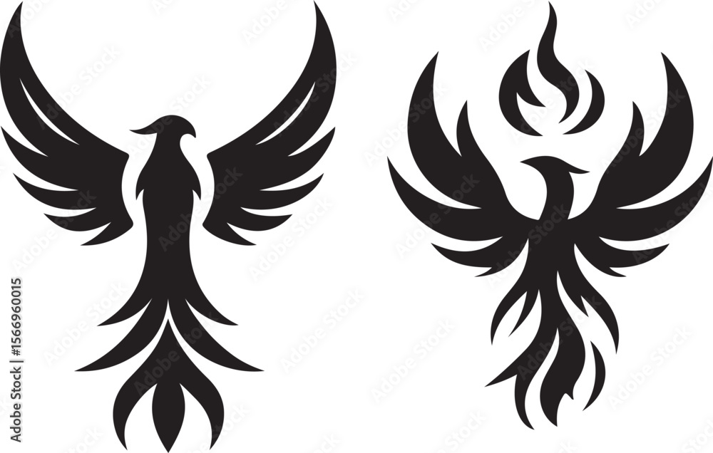 Obraz premium Phoenix eagle with fire wings vector logo silhouette