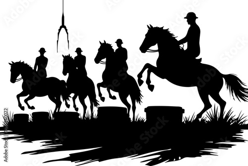 horses, riders, equestrian mountain city vector bundle