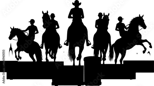 horses, riders, equestrian mountain city vector bundle