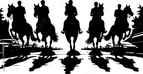horses, riders, equestrian mountain city vector bundle