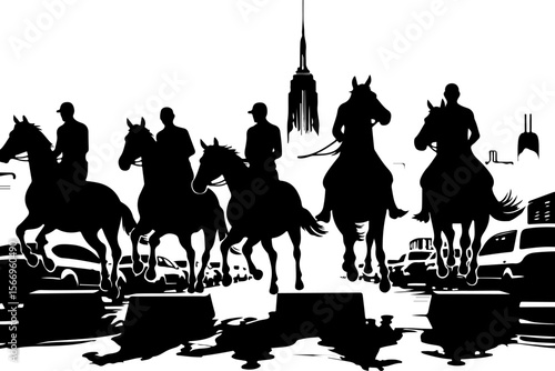 horses, riders, equestrian mountain city vector bundle