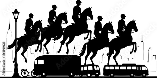 horses, riders, equestrian mountain city vector bundle