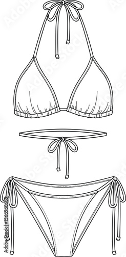 Fashion bikini template illustration, stylish swimwear vector, summer beach outfit design, trendy two-piece bathing suit mockup for apparel branding