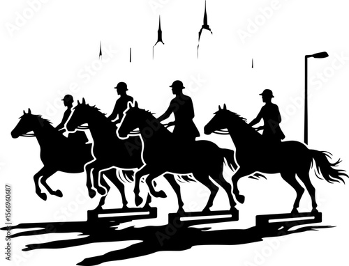 horses, riders, equestrian mountain city vector bundle