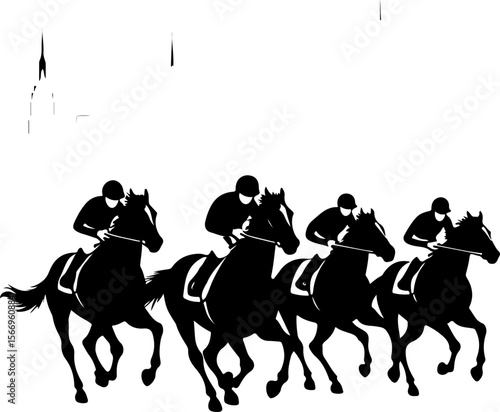 horses, riders, equestrian mountain city vector bundle