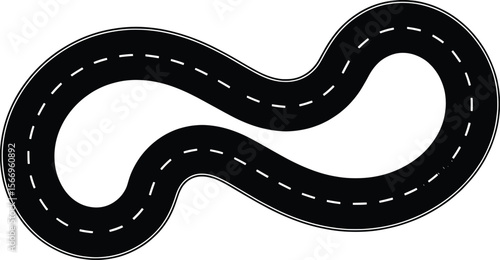 Curvy Road Vector Illustration, Winding Asphalt Pathway Design.

