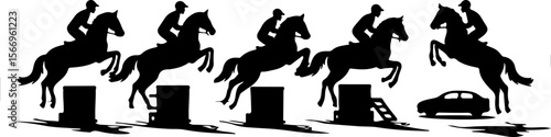 horses, riders, equestrian mountain city vector bundle