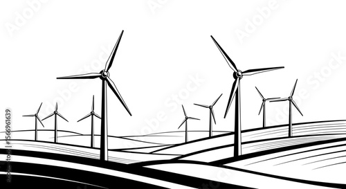 Wind Turbines Field - Renewable Energy Landscape Art
