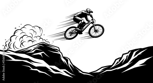 Extreme Mountain Biker - Adventure Sports Line Art
