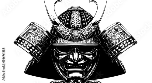 Intense Samurai Warrior Mask - Traditional Japanese Armor Art
