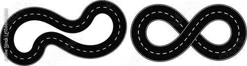 Infinity Road Vector Set, Curved and Looping Asphalt Path Icons.

