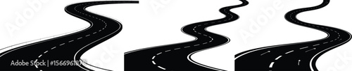 Wavy Road Vector Set, Curved Highway Path Illustrations Collection.

