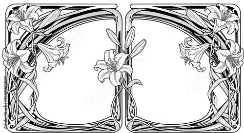 Art Nouveau Botanical Frame - Elegant Floral Border Illustration
