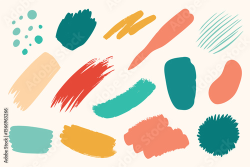 Various shapes and strokes present a set of abstract blots scattered over a beige backdrop