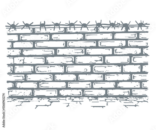 Monochrome Brick Wall with Barbed Wire A Symbol of Confinement