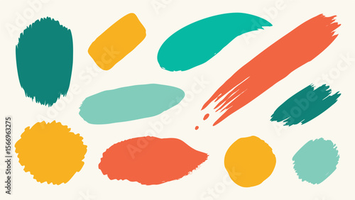 Vibrant brushstrokes with yellow, teal, and coral hues create an abstract artistic composition