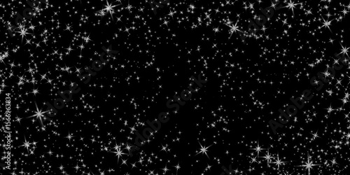 Konstfotografi Twinkling white star sparkles and glittering light effects scattered across black background