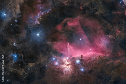 Orion belt region with Horsehead and Flame nebulae astrophoto