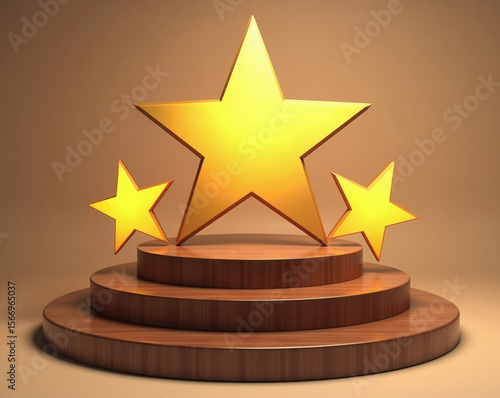 Award Podium with Golden Stars  Success and Achievement Concept