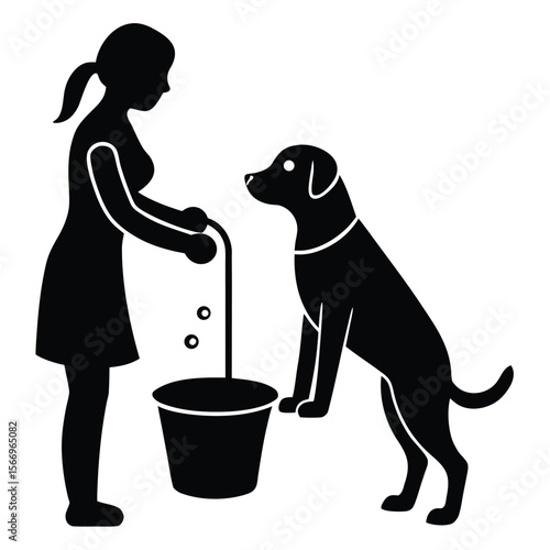 Woman Bathing a Dog A Vector Illustration of Pet Care and Hygiene