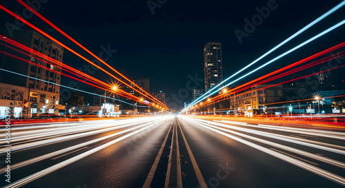 Night city street light trails