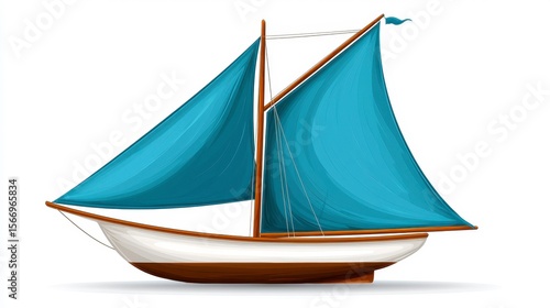 Classic Blue and White Sailboat on White Background