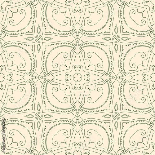 Ornamental Olive Green Tile Pattern – Decorative Seamless Background