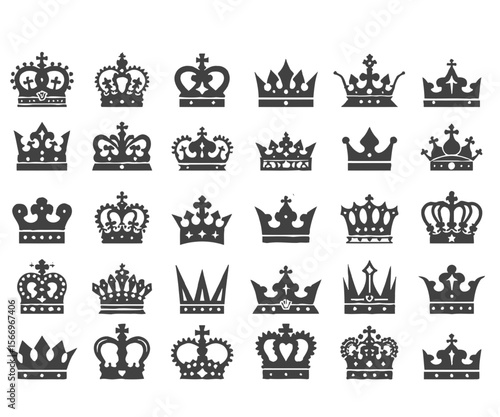 Collection of Twenty Five Stylized Crown Silhouettes in Varying Designs and Shapes