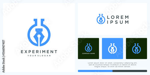 Experiment logo design with pen and lab glass