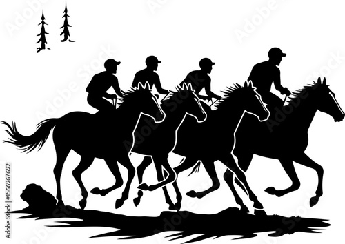 Cowboys Riding in Mountains Silhouette vector bundle