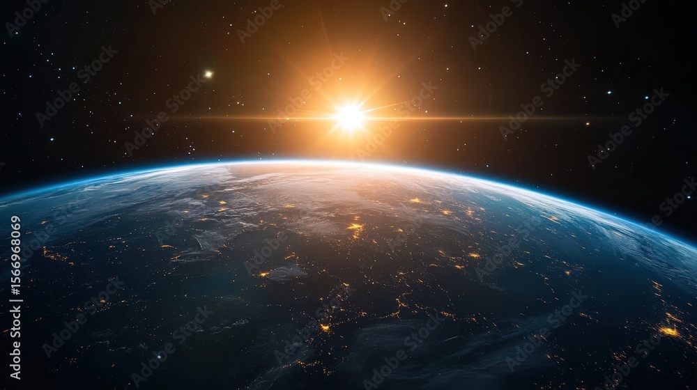 Obraz premium A Stunning View of Earth from Space with a Bright Rising Sun
