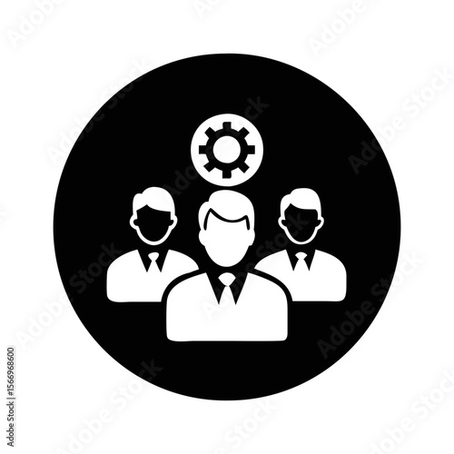 Management Team Structure with Central Gear and Teamwork in Black Circle