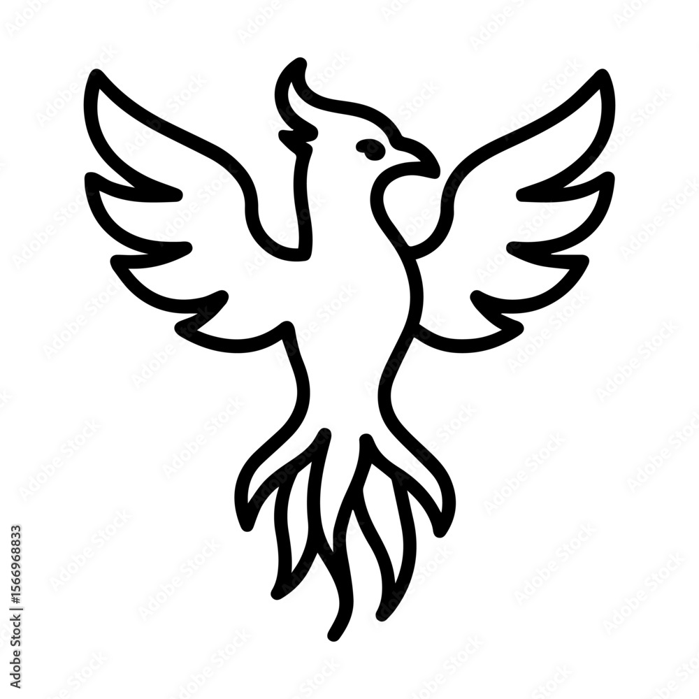 Fototapeta premium line icon mythical creature Fire Bird vector on white background Vector line icon on white background