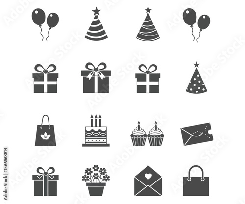 Collection of Birthday Party Icons and Gift Graphics