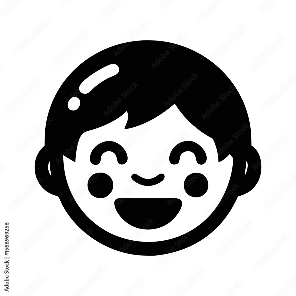 Fototapeta premium Simple Black and White Cartoon Illustration of a Smiling Young Boy