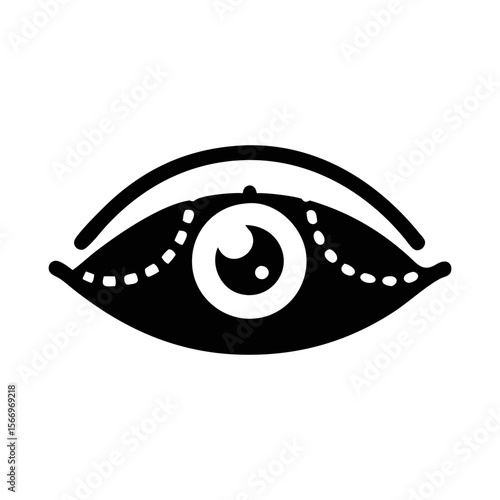 Blepharoplasty Eye Lift Surgery Preparation, Cosmetic Procedure with Dotted Lines Illustration