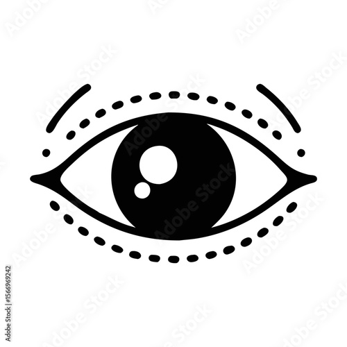 Black and white illustration of an eye with dotted lines above it