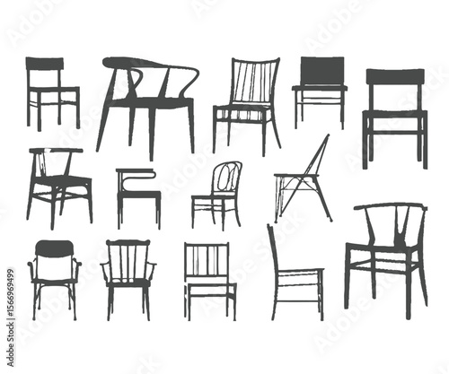 Collection of Hand Drawn Chair Sketches in Grey