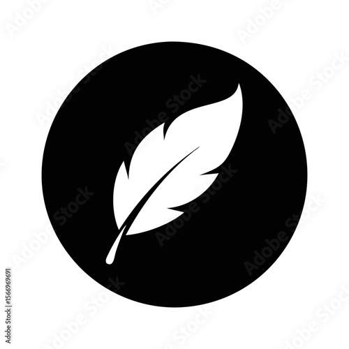 Simple black and white feather icon inside a circular shape background
