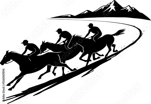 Cowboys Riding in Mountains Silhouette vector bundle