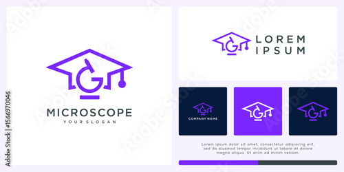 Microscope and hat logo design combine for education