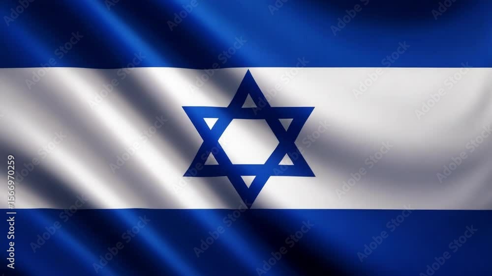 Silk fabric showcasing the flag of Israel, with intricate detailing of the blue and white colors and the Star of David at its center. Silk fabric showcasing the flag of Israel, with intricate detailing of the blue and white colors and the Star of David at its center.