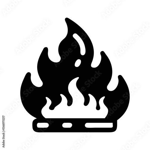 Stylized image of a black fire icon with flames rising upwards sharply