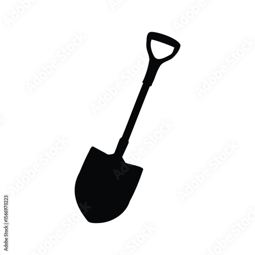 A black and white silhouette of a shovel with a Dhandle